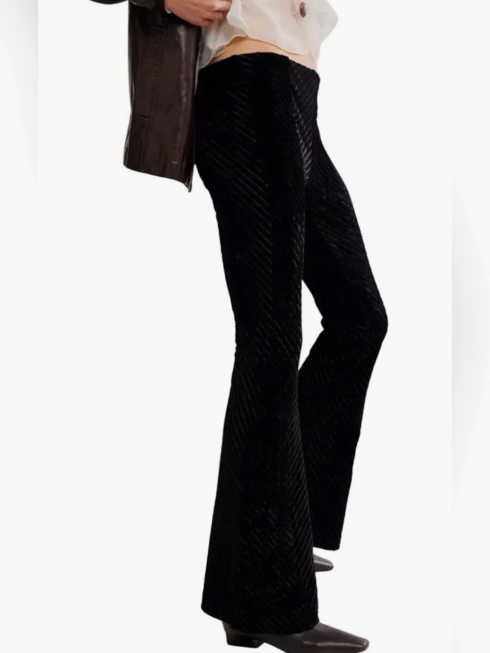 Free People Penny Flare Velvet Pants Black Ribbed Wide-Leg Size Medium